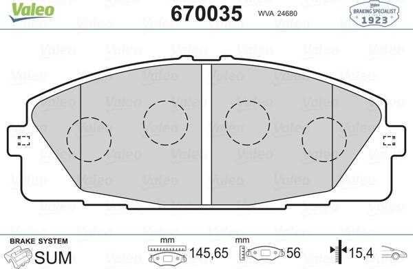 Valeo 670035 - Kit de plaquettes de frein, frein à disque cwaw.fr