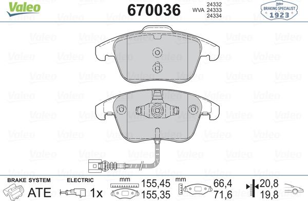 Valeo 670036 - Kit de plaquettes de frein, frein à disque cwaw.fr