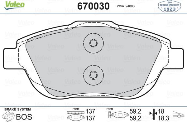 Valeo 670030 - Kit de plaquettes de frein, frein à disque cwaw.fr