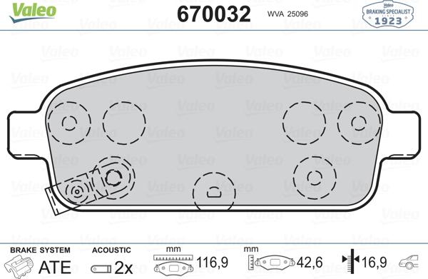 Valeo 670032 - Kit de plaquettes de frein, frein à disque cwaw.fr