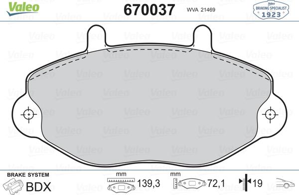 Valeo 670037 - Kit de plaquettes de frein, frein à disque cwaw.fr