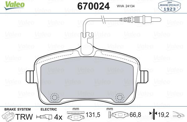 Valeo 670024 - Kit de plaquettes de frein, frein à disque cwaw.fr