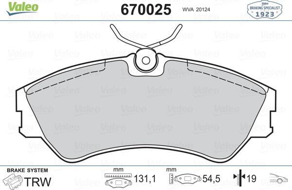 Valeo 670025 - Kit de plaquettes de frein, frein à disque cwaw.fr