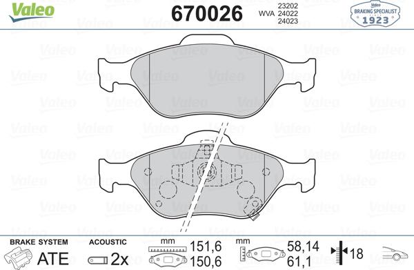 Valeo 670026 - Kit de plaquettes de frein, frein à disque cwaw.fr