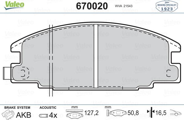 Valeo 670020 - Kit de plaquettes de frein, frein à disque cwaw.fr