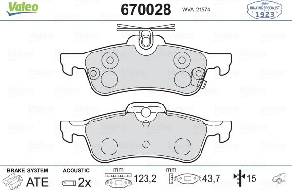 Valeo 670028 - Kit de plaquettes de frein, frein à disque cwaw.fr