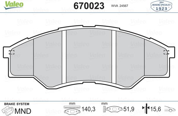 Valeo 670023 - Kit de plaquettes de frein, frein à disque cwaw.fr