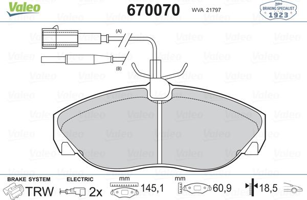 Valeo 670070 - Kit de plaquettes de frein, frein à disque cwaw.fr