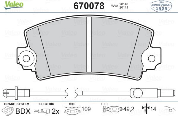 Valeo 670078 - Kit de plaquettes de frein, frein à disque cwaw.fr