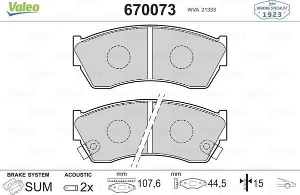 Valeo 670073 - Kit de plaquettes de frein, frein à disque cwaw.fr