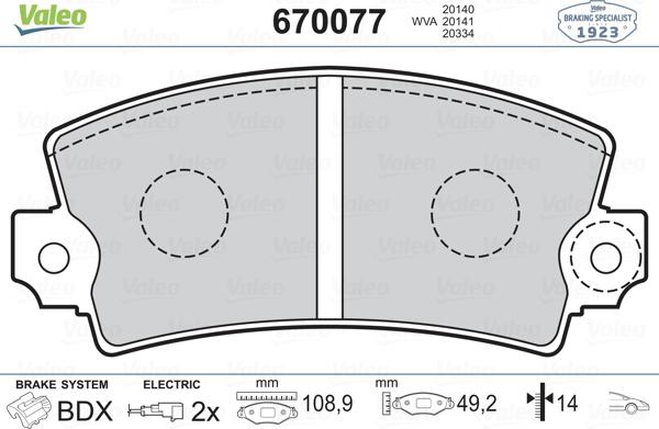 Valeo 670077 - Kit de plaquettes de frein, frein à disque cwaw.fr