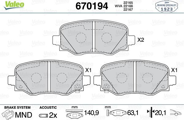 Valeo 670194 - Kit de plaquettes de frein, frein à disque cwaw.fr