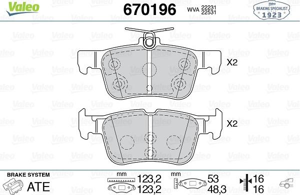 Valeo 670196 - Kit de plaquettes de frein, frein à disque cwaw.fr