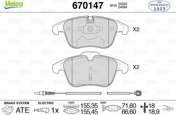 Valeo 670147 - Kit de plaquettes de frein, frein à disque cwaw.fr