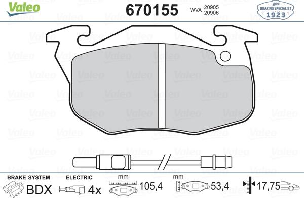 Valeo 670155 - Kit de plaquettes de frein, frein à disque cwaw.fr