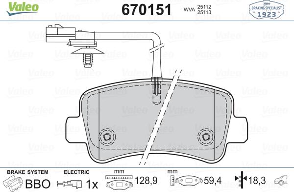 Valeo 670151 - Kit de plaquettes de frein, frein à disque cwaw.fr