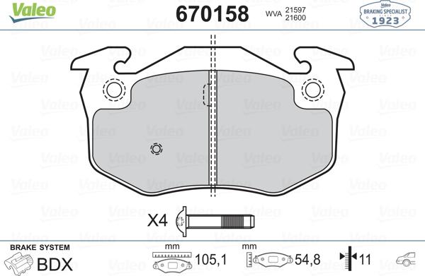 Valeo 670158 - Kit de plaquettes de frein, frein à disque cwaw.fr