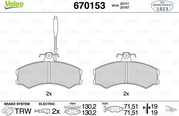 Valeo 670153 - Kit de plaquettes de frein, frein à disque cwaw.fr