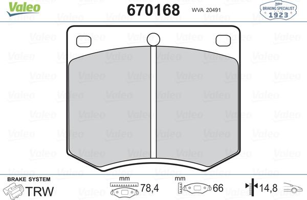 Valeo 670168 - Kit de plaquettes de frein, frein à disque cwaw.fr