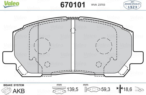 Valeo 670101 - Kit de plaquettes de frein, frein à disque cwaw.fr