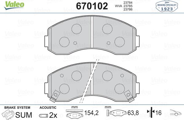 Valeo 670102 - Kit de plaquettes de frein, frein à disque cwaw.fr