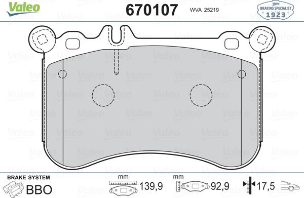 Valeo 670107 - Kit de plaquettes de frein, frein à disque cwaw.fr