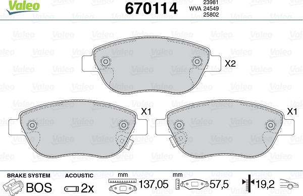 Valeo 670114 - Kit de plaquettes de frein, frein à disque cwaw.fr