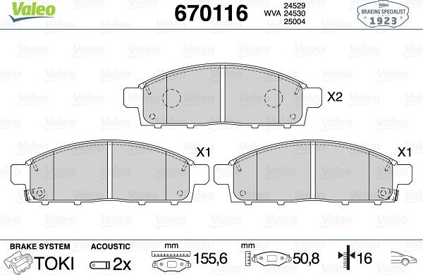 Valeo 670116 - Kit de plaquettes de frein, frein à disque cwaw.fr