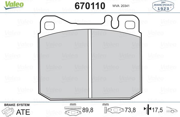 Valeo 670110 - Kit de plaquettes de frein, frein à disque cwaw.fr