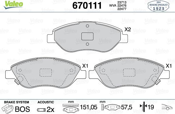 Valeo 670111 - Kit de plaquettes de frein, frein à disque cwaw.fr