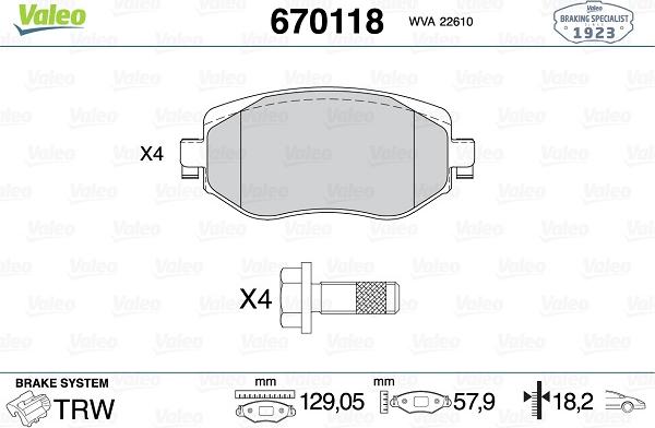 Valeo 670118 - Kit de plaquettes de frein, frein à disque cwaw.fr