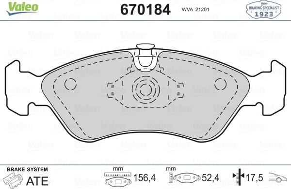 Valeo 670184 - Kit de plaquettes de frein, frein à disque cwaw.fr