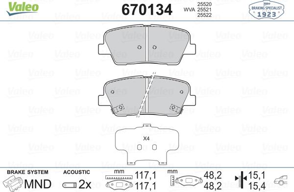 Valeo 670134 - Kit de plaquettes de frein, frein à disque cwaw.fr