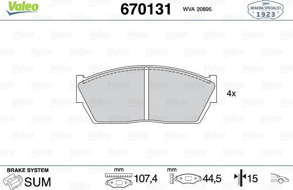 Valeo 670131 - Kit de plaquettes de frein, frein à disque cwaw.fr