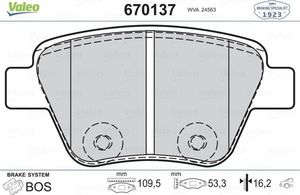 Valeo 670137 - Kit de plaquettes de frein, frein à disque cwaw.fr