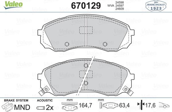 Valeo 670129 - Kit de plaquettes de frein, frein à disque cwaw.fr