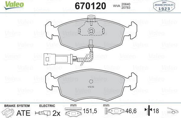 Valeo 670120 - Kit de plaquettes de frein, frein à disque cwaw.fr