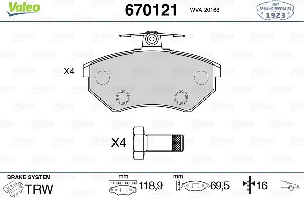 Valeo 670121 - Kit de plaquettes de frein, frein à disque cwaw.fr