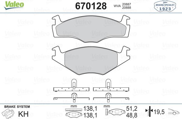 Valeo 670128 - Kit de plaquettes de frein, frein à disque cwaw.fr