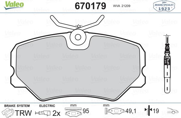 Valeo 670179 - Kit de plaquettes de frein, frein à disque cwaw.fr