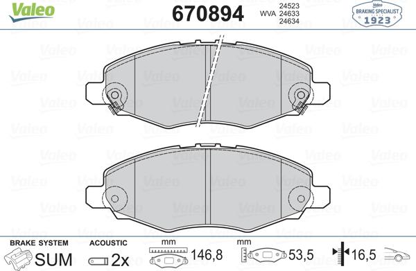 Valeo 670894 - Kit de plaquettes de frein, frein à disque cwaw.fr