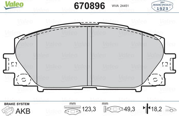 Valeo 670896 - Kit de plaquettes de frein, frein à disque cwaw.fr