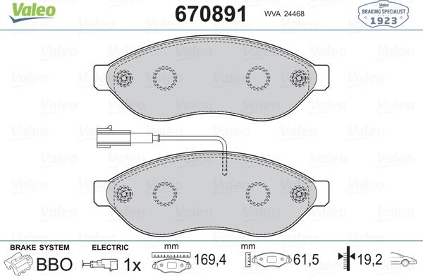 Valeo 670891 - Kit de plaquettes de frein, frein à disque cwaw.fr