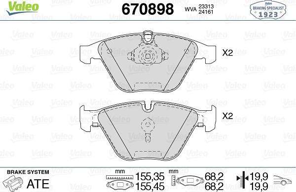 Valeo 670898 - Kit de plaquettes de frein, frein à disque cwaw.fr