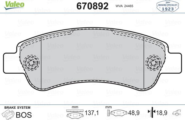 Valeo 670892 - Kit de plaquettes de frein, frein à disque cwaw.fr