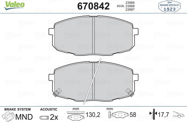 Valeo 670842 - Kit de plaquettes de frein, frein à disque cwaw.fr