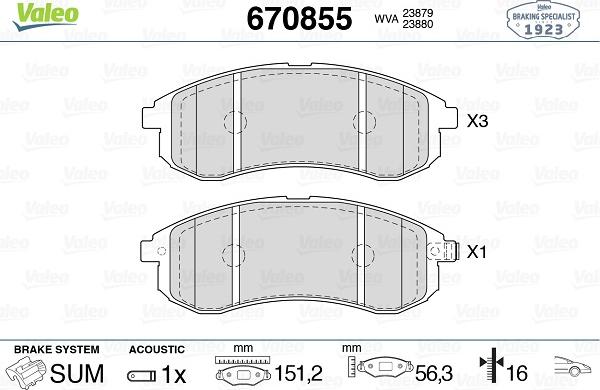 Valeo 670855 - Kit de plaquettes de frein, frein à disque cwaw.fr