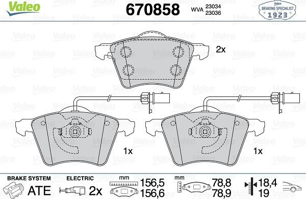 Valeo 670858 - Kit de plaquettes de frein, frein à disque cwaw.fr