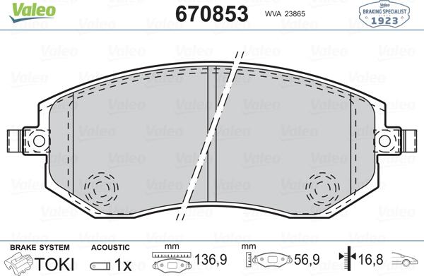 Valeo 670853 - Kit de plaquettes de frein, frein à disque cwaw.fr