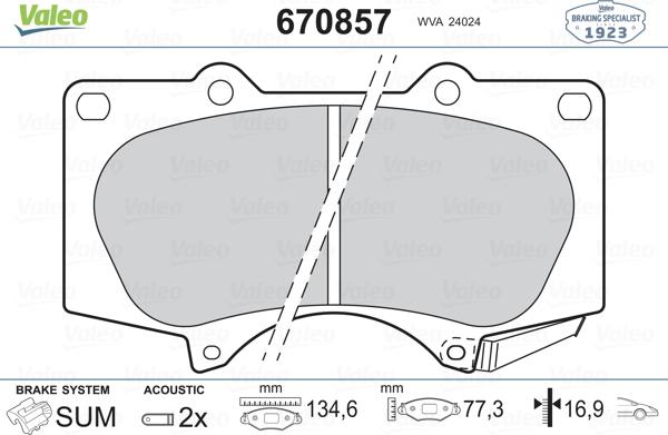 Valeo 670857 - Kit de plaquettes de frein, frein à disque cwaw.fr